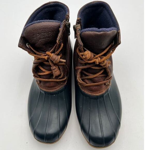 Sperry Saltwater Duck Boots Womens Size 7 Brown Leather Navy Rubber STS91175 - Picture 5 of 14